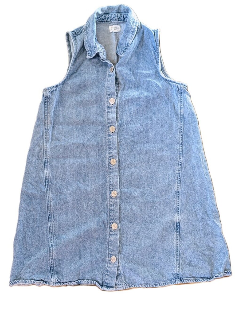 Z Supply Denim Sleeveless Button Up Tunic Top S Collared Metal Logo 90s Casual